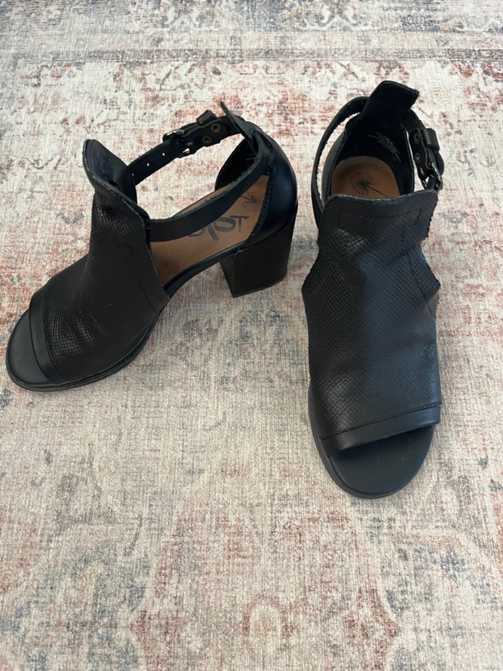 OTBT Black Open-Toe Ankle Strap Block Heels